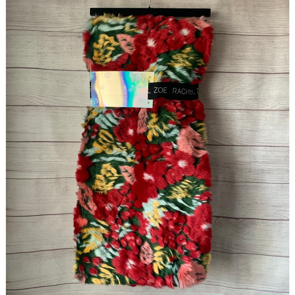 Rachel Zoe Multicolored Floral Luxe Faux Fur and Velour Throw Blanket 50" x 60"